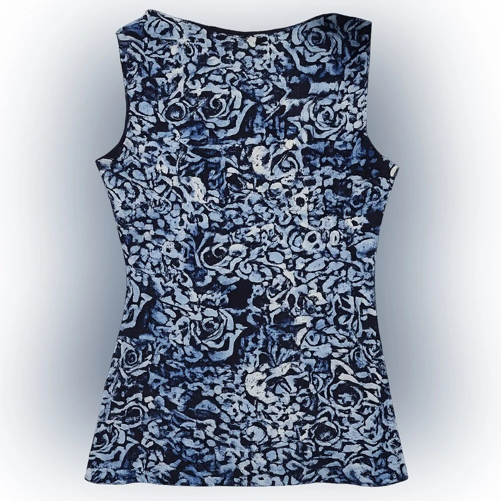 Cable & Gauge Blue Floral Sleeveless Cowl Neck‎ Top Size Small - Picture 2 of 4